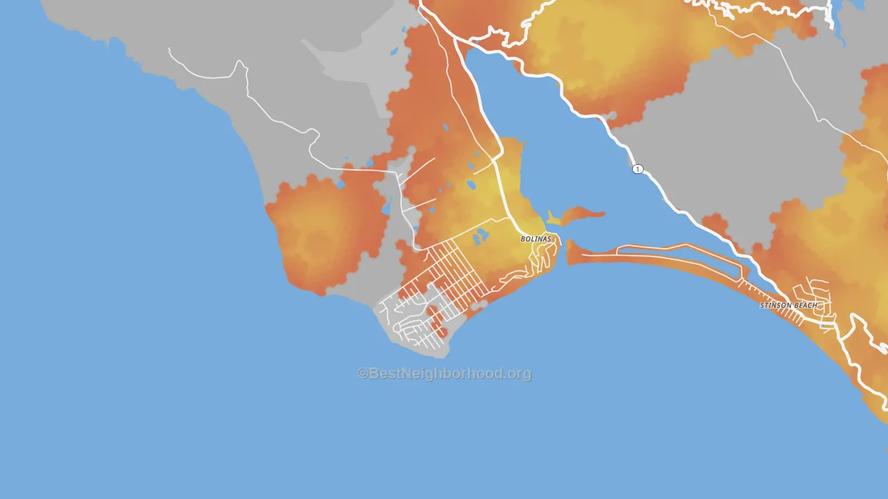 Bike Grade map of Bolinas, CA