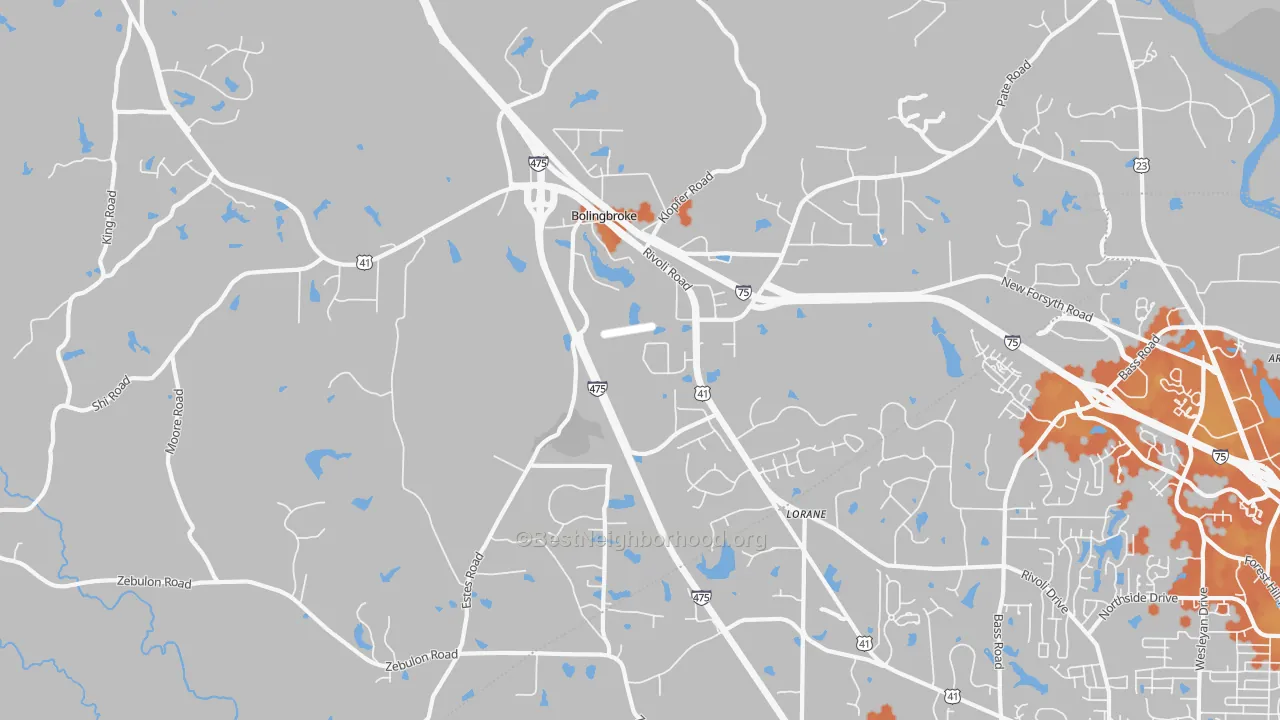 Bike Grade map of Bolingbroke, GA
