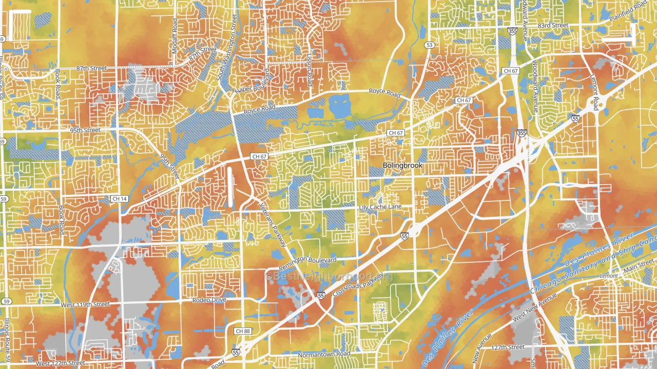Bike Grade map of Bolingbrook, IL