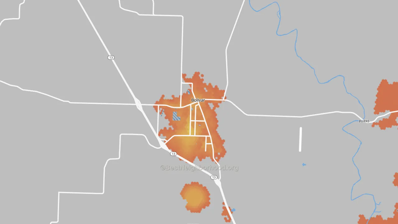 Bike Grade map of Bolivar, MO