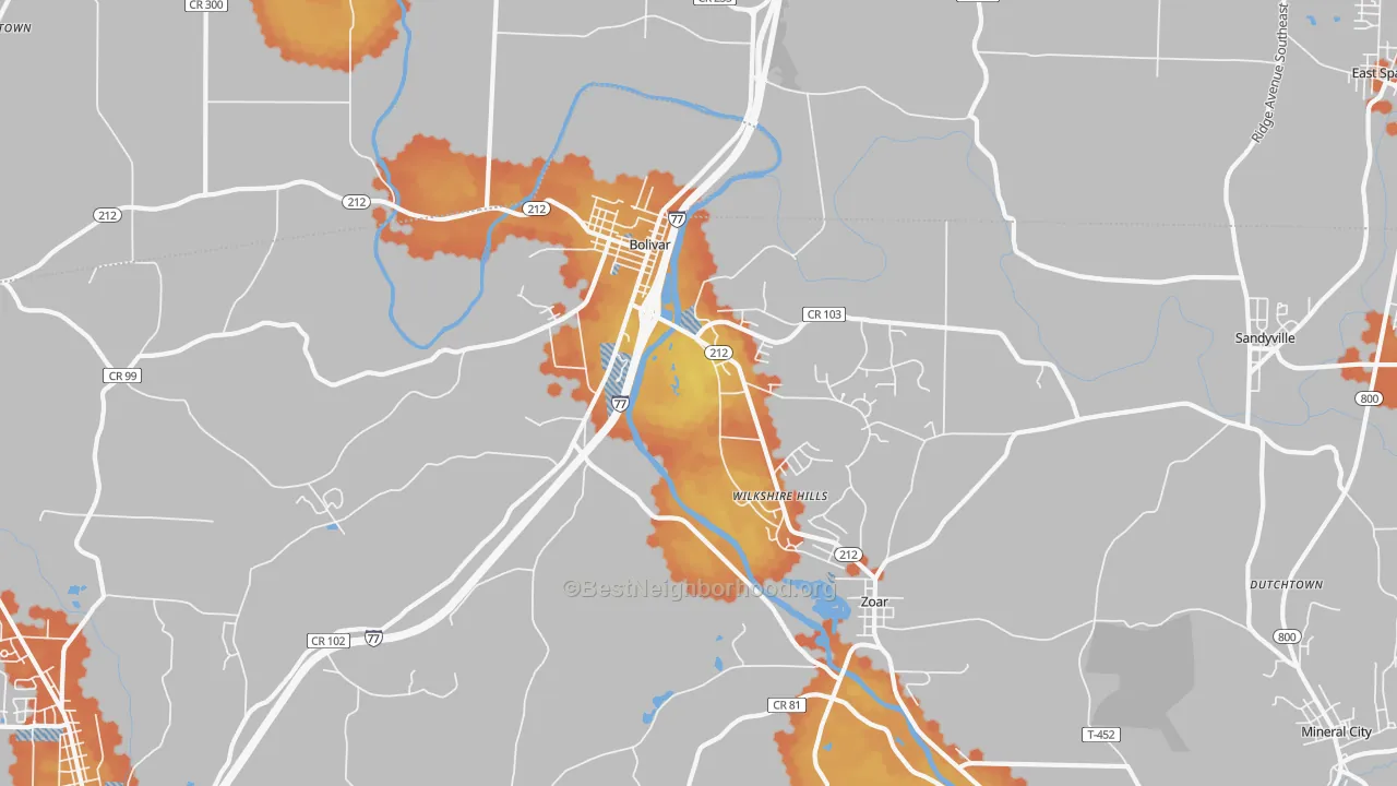 Bike Grade map of Bolivar, OH