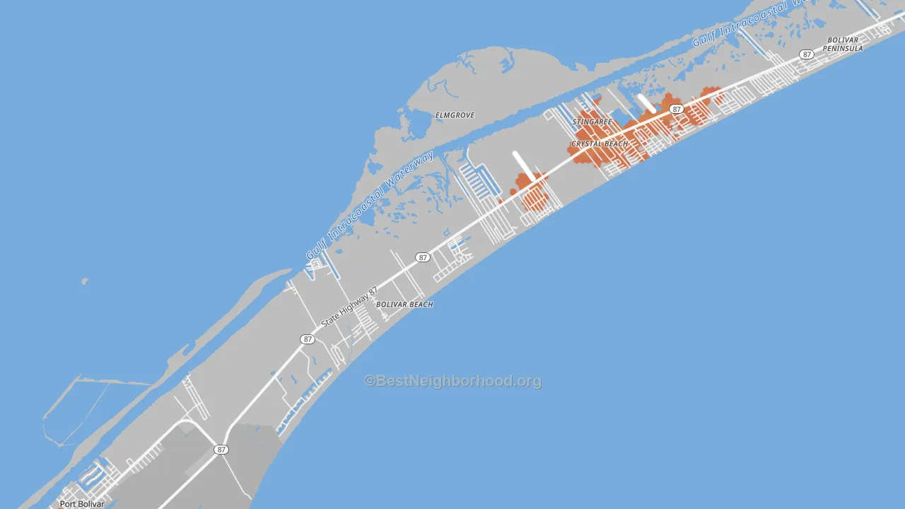 Bike Grade map of Bolivar Peninsula, TX