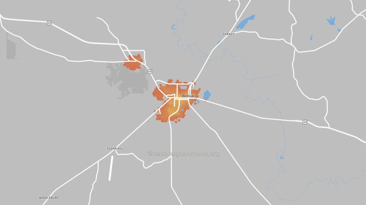 Bike Grade map of Bolivar, TN