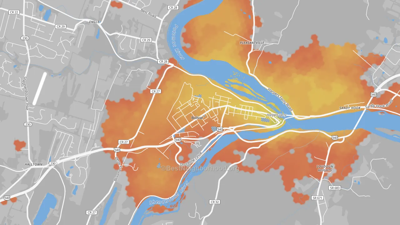 Bike Grade map of Bolivar, WV