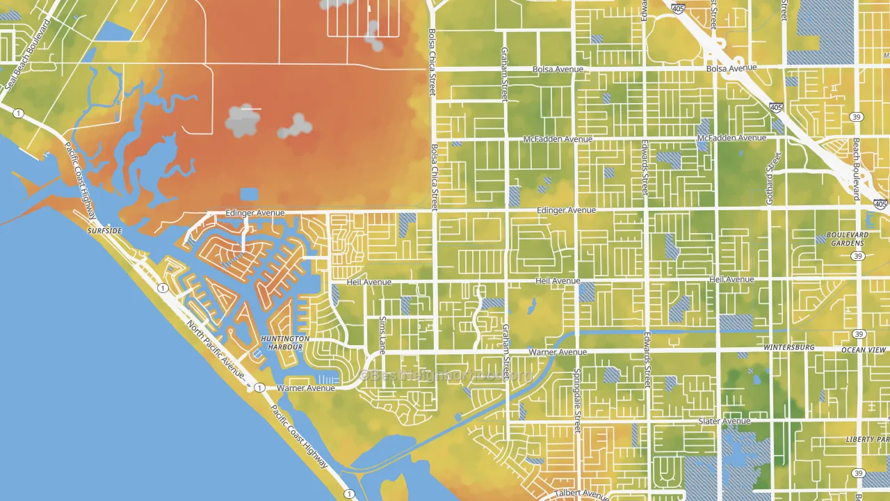 Bike Grade map of Bolsa Chica-Heil, Huntington Beach, CA