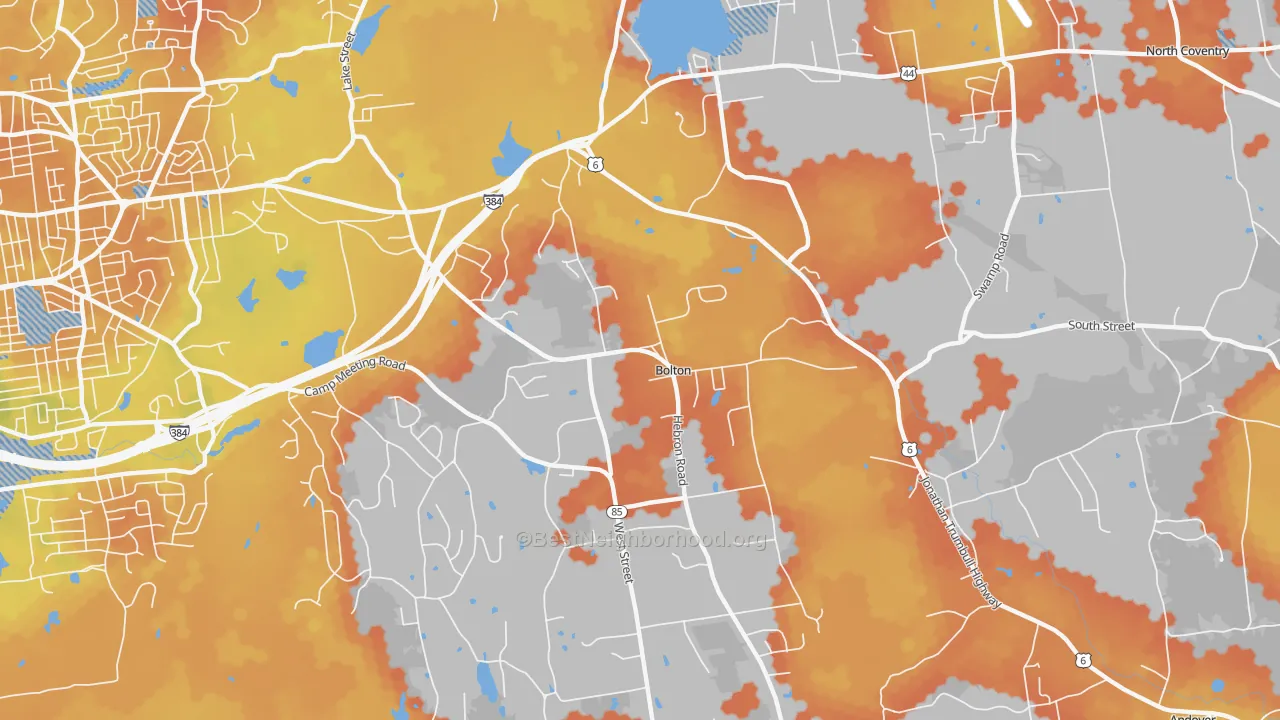 Bike Grade map of Bolton, CT