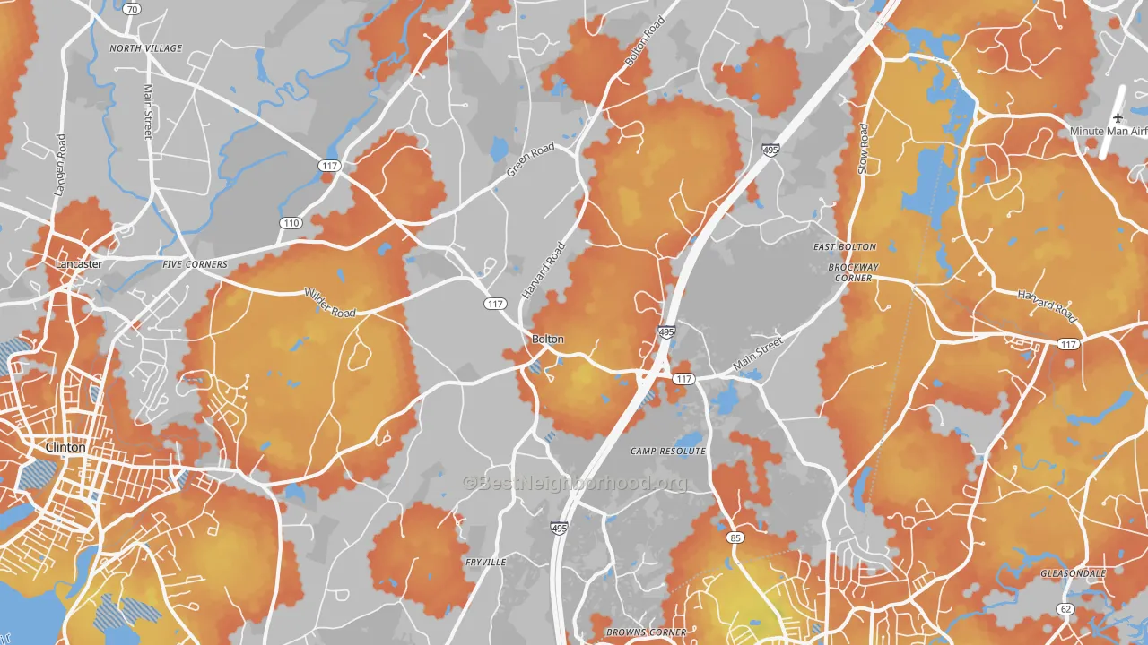 Bike Grade map of Bolton, MA