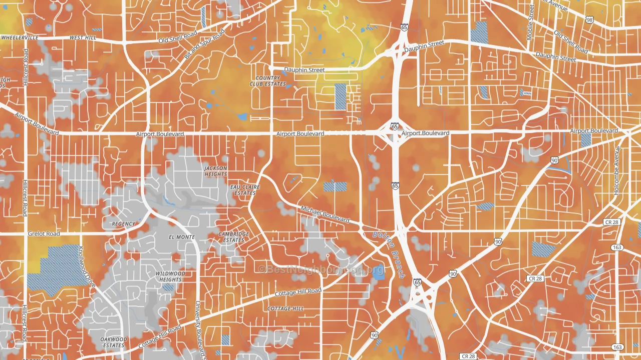 Bike Grade map of Bolton, Mobile, AL