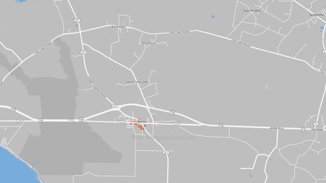 Bike Grade map of Bolton, NC