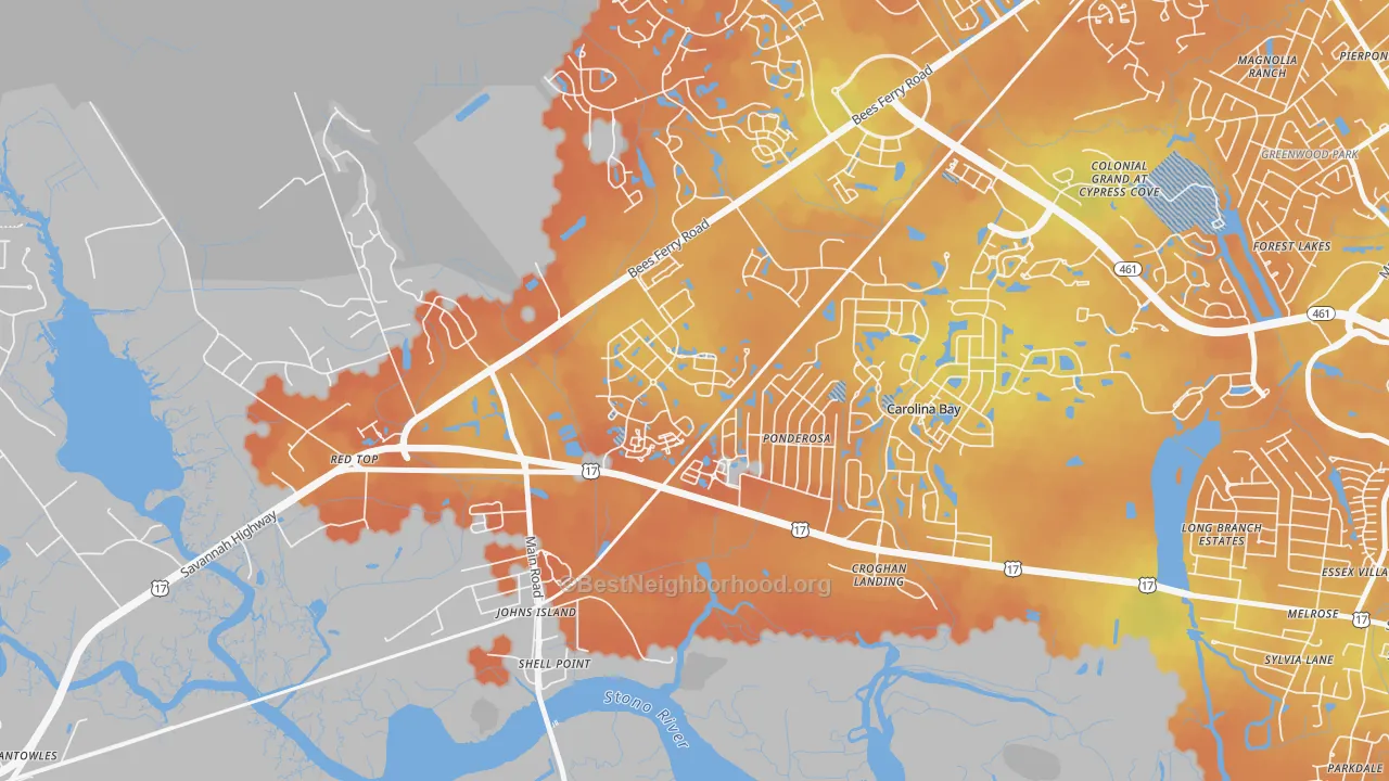 Bike Grade map of Boltons Landing, Charleston, SC