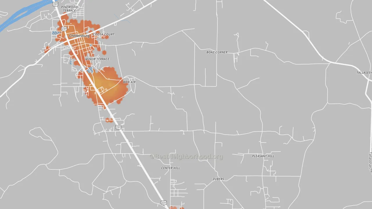 Bike Grade map of Bon Air, AL