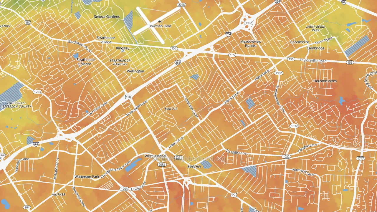 Bike Grade map of Bon Air, Louisville, KY