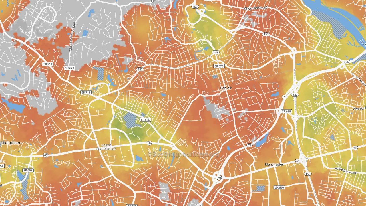 Bike Grade map of Bon Air, VA