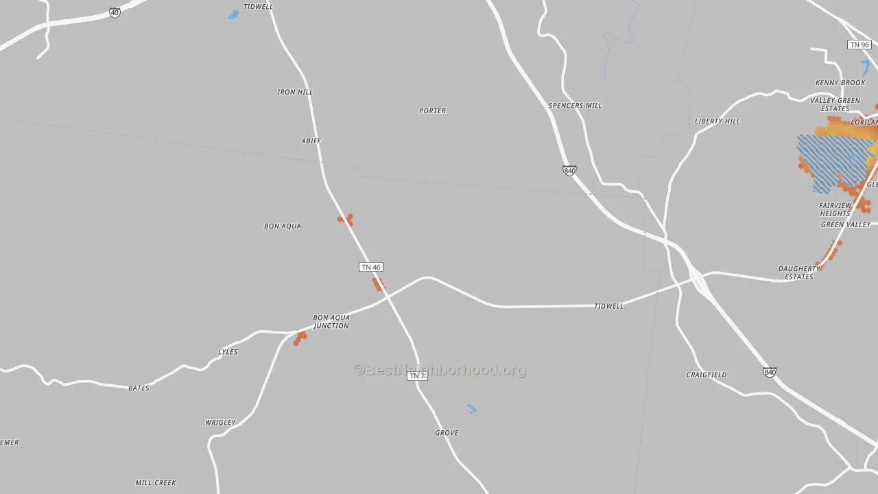 Bike Grade map of Bon Aqua, TN