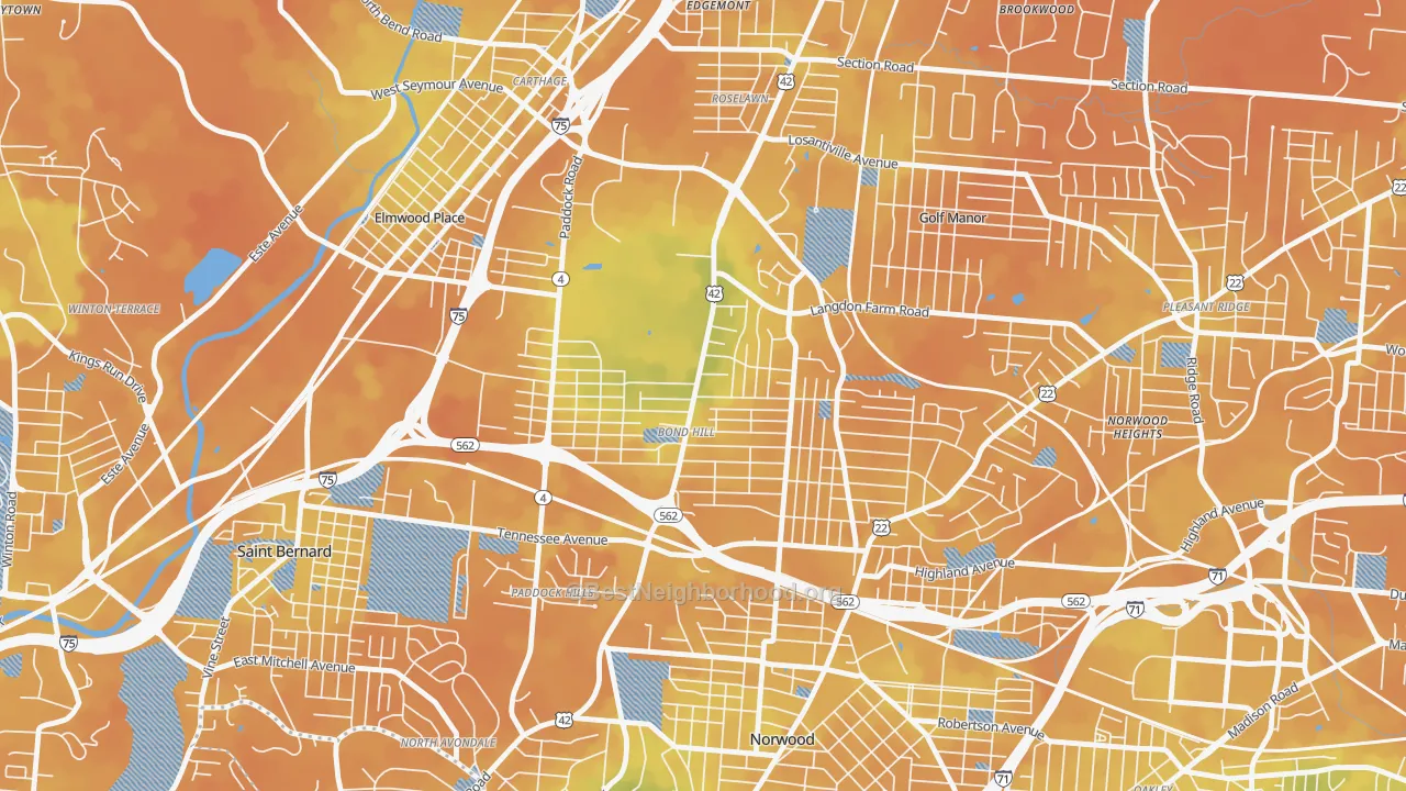 Bike Grade map of Bond Hill, Cincinnati, OH