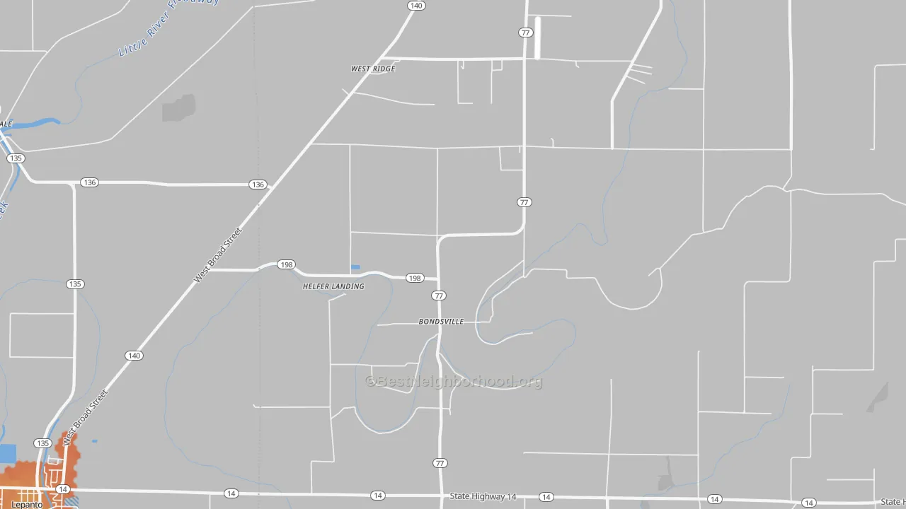 Bike Grade map of Bondsville, AR