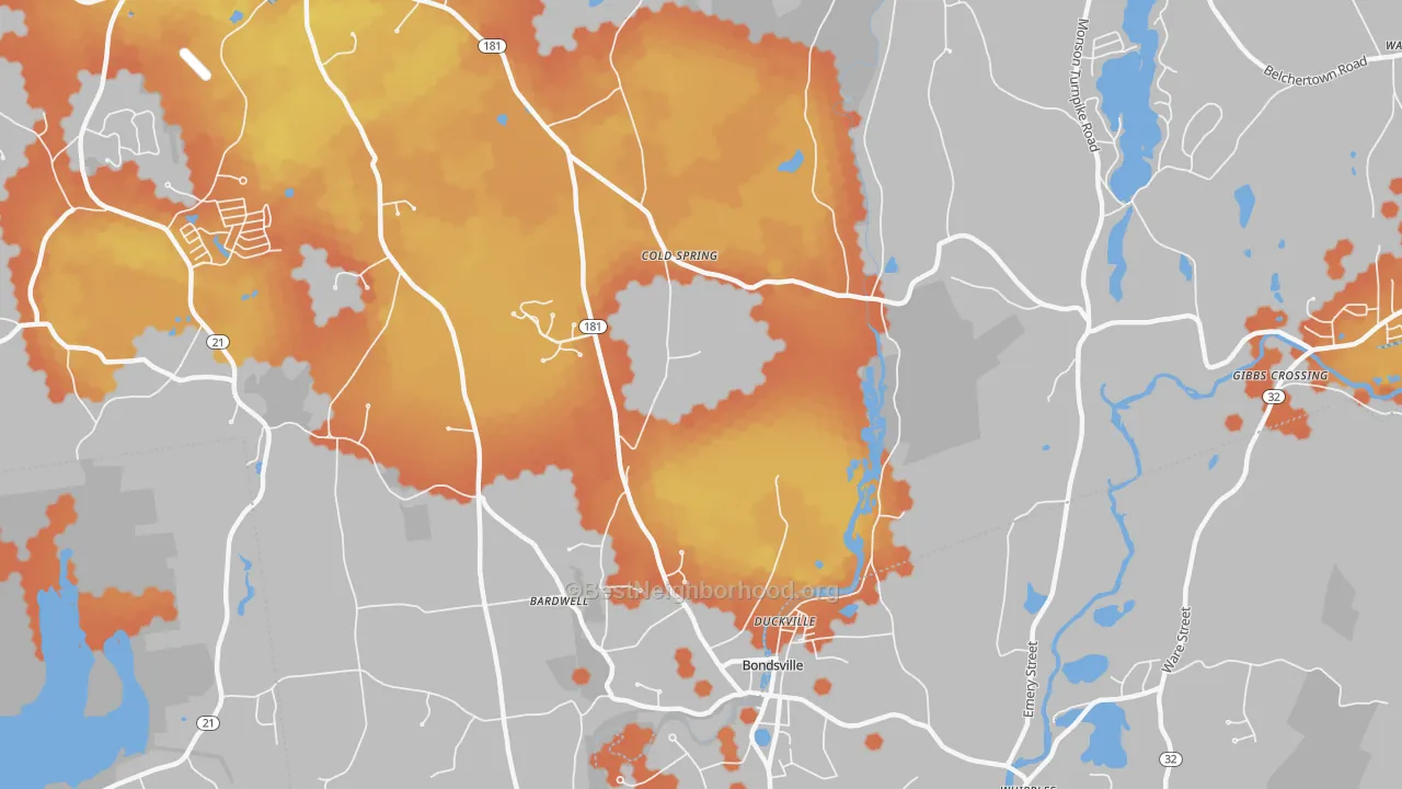Bike Grade map of Bondsville, MA