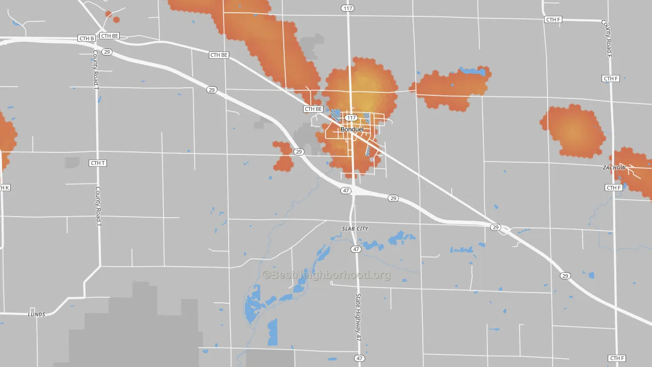Bike Grade map of Bonduel, WI