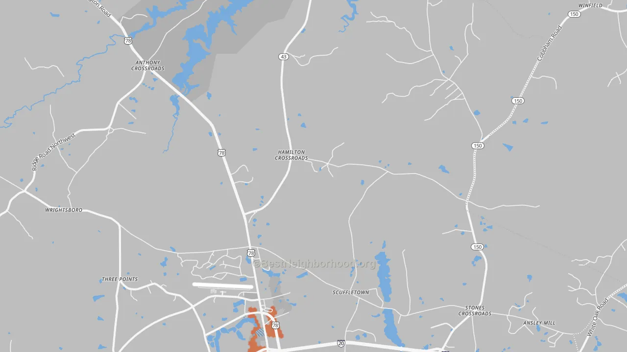 Bike Grade map of Boneville, GA