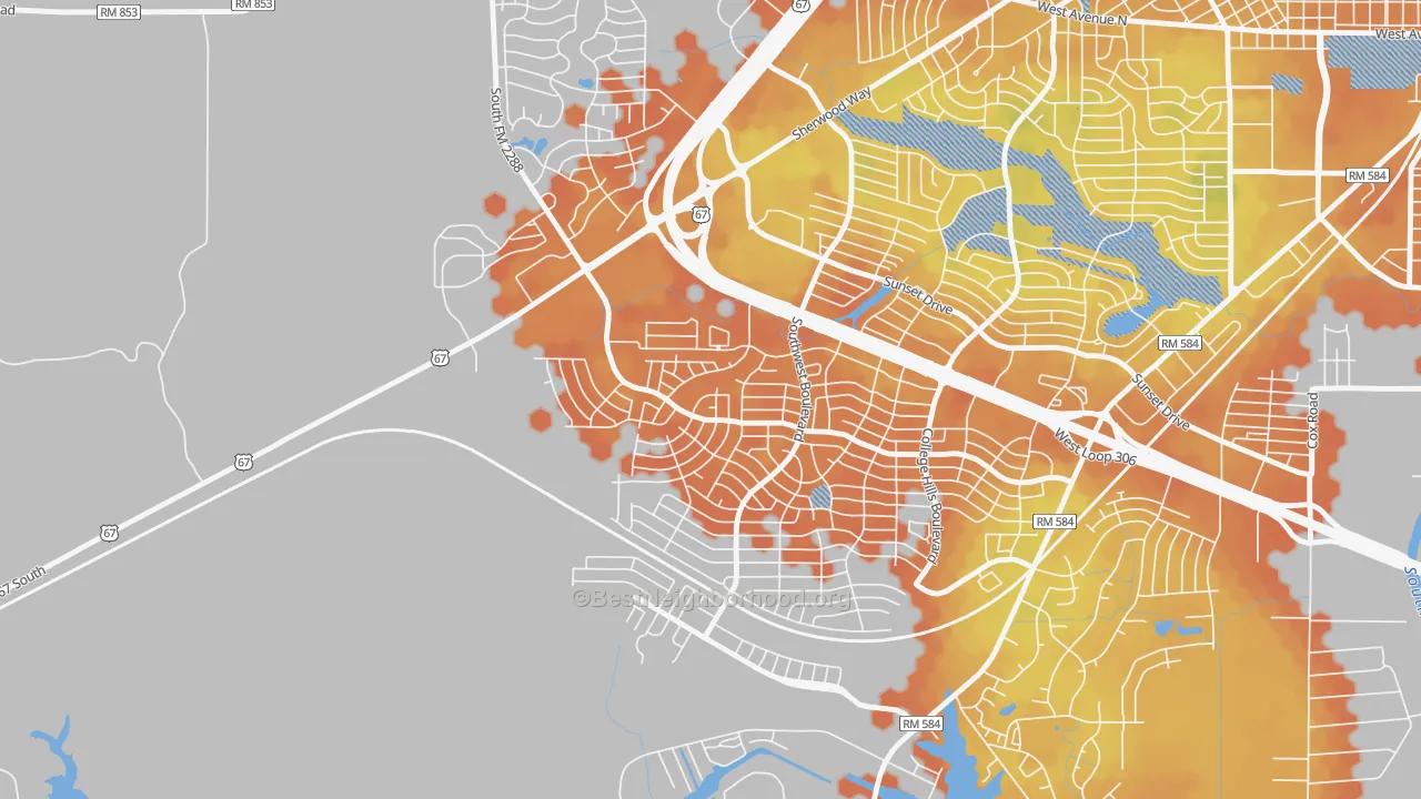 Bike Grade map of Bonham, San Angelo, TX