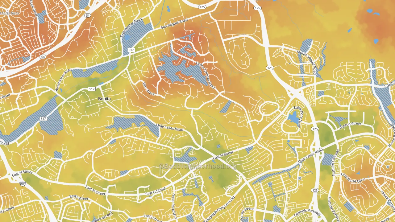 Bike Grade map of Bonita Long Canyon, Bonita, CA