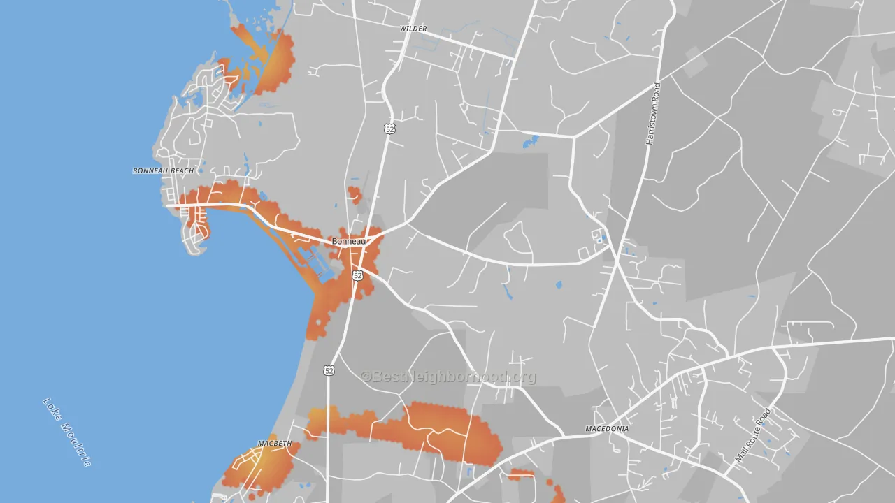 Bike Grade map of Bonneau, SC