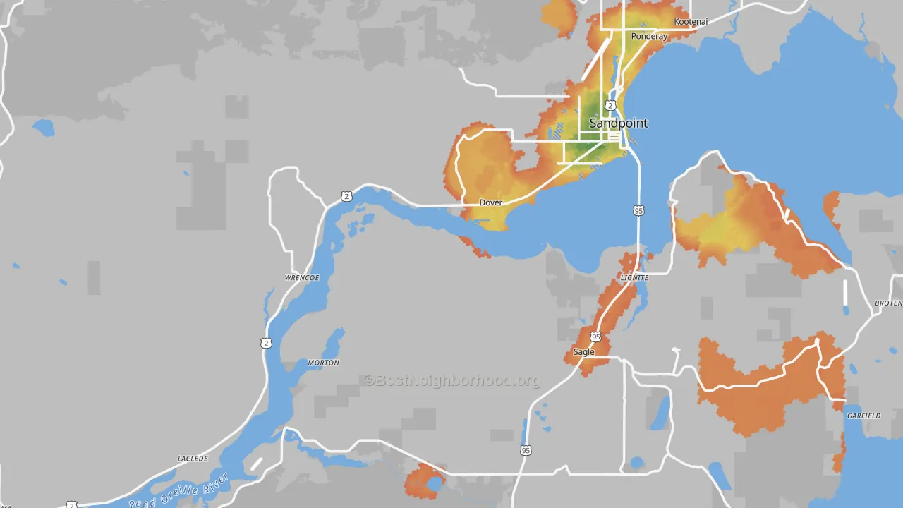 Bike Grade map of Bonner County, ID