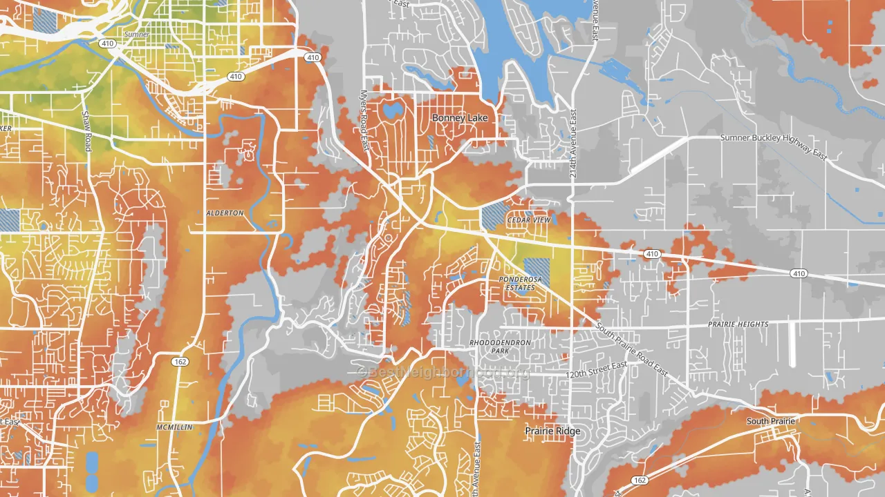 Bike Grade map of Bonney Lake, WA