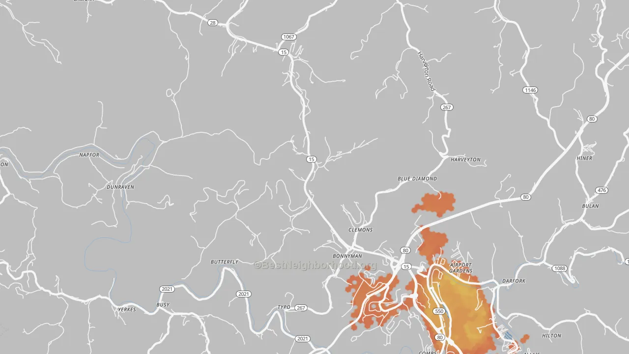 Bike Grade map of Bonnyman, KY