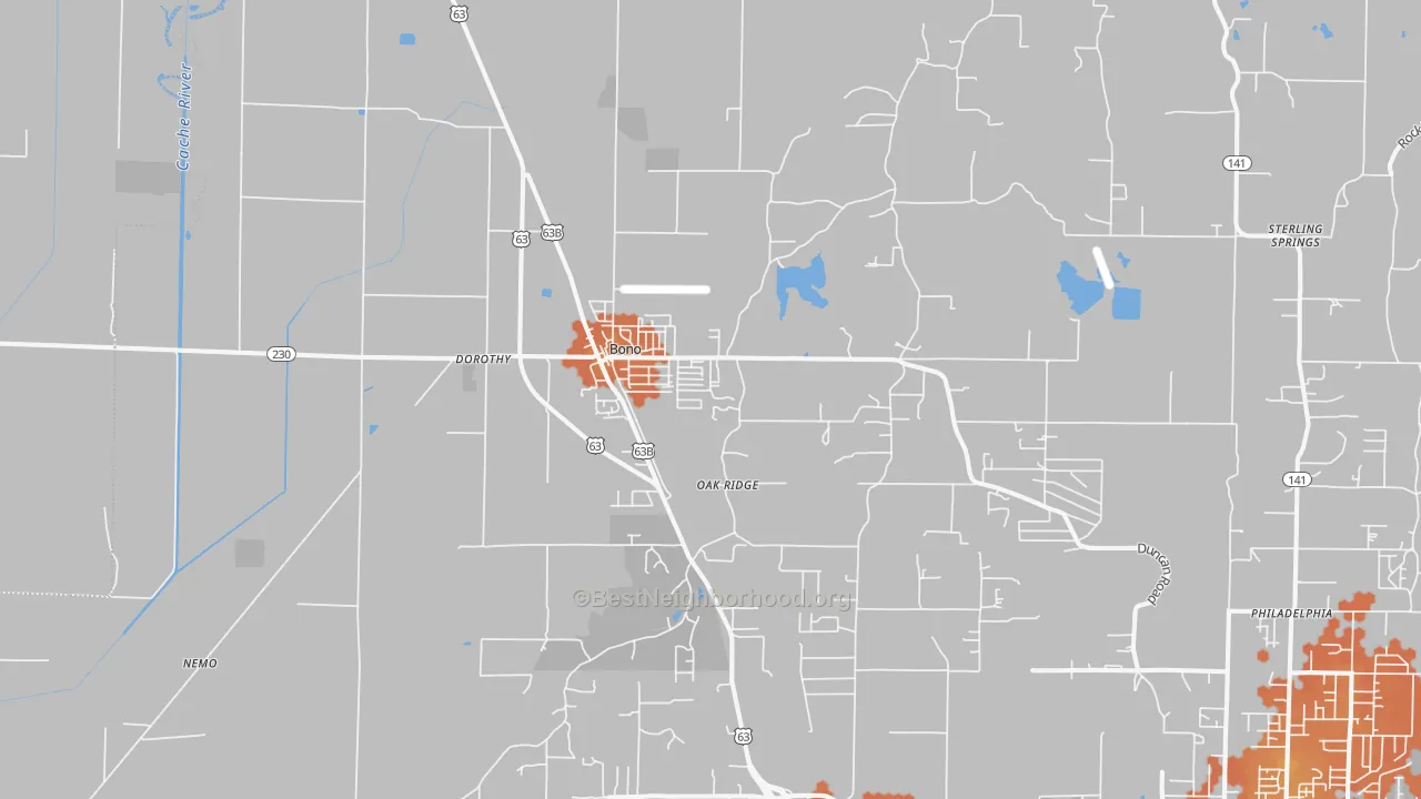 Bike Grade map of Bono, AR
