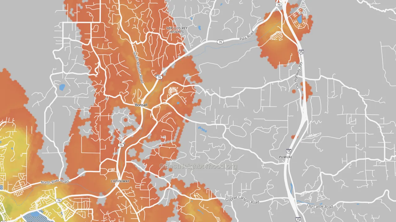 Bike Grade map of Bonsall, CA
