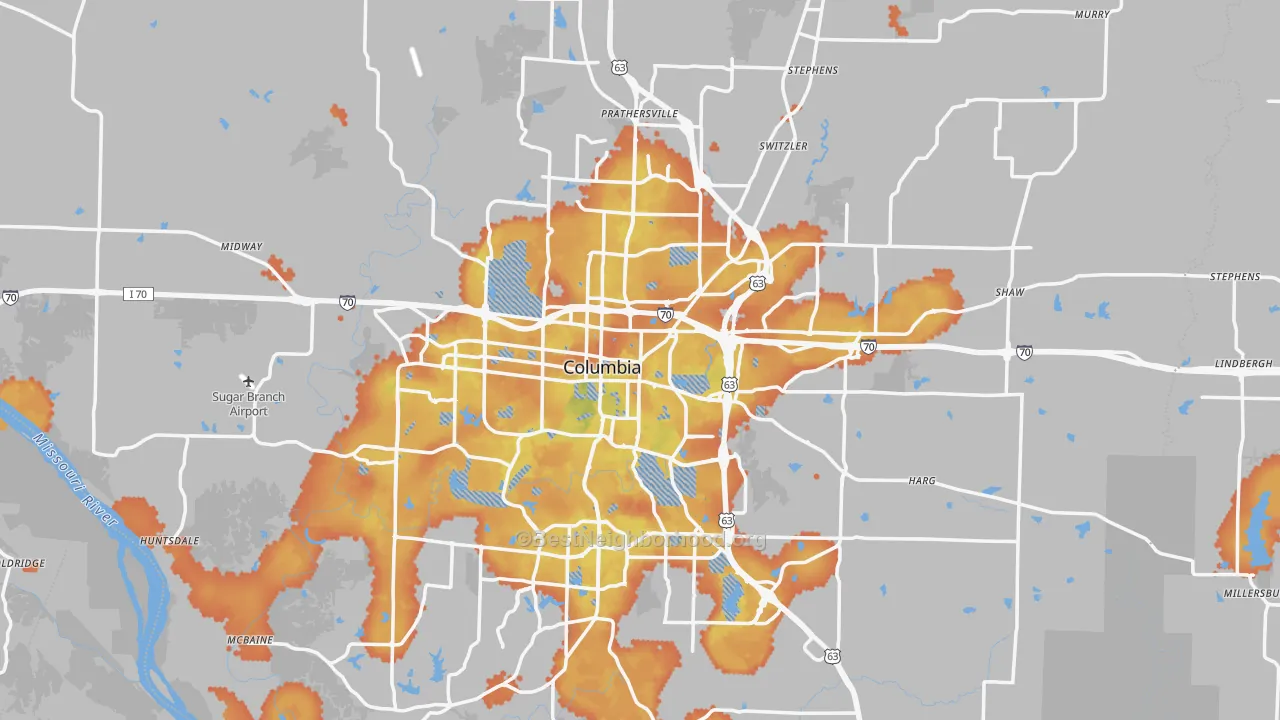 Bike Grade map of Boone County, MO