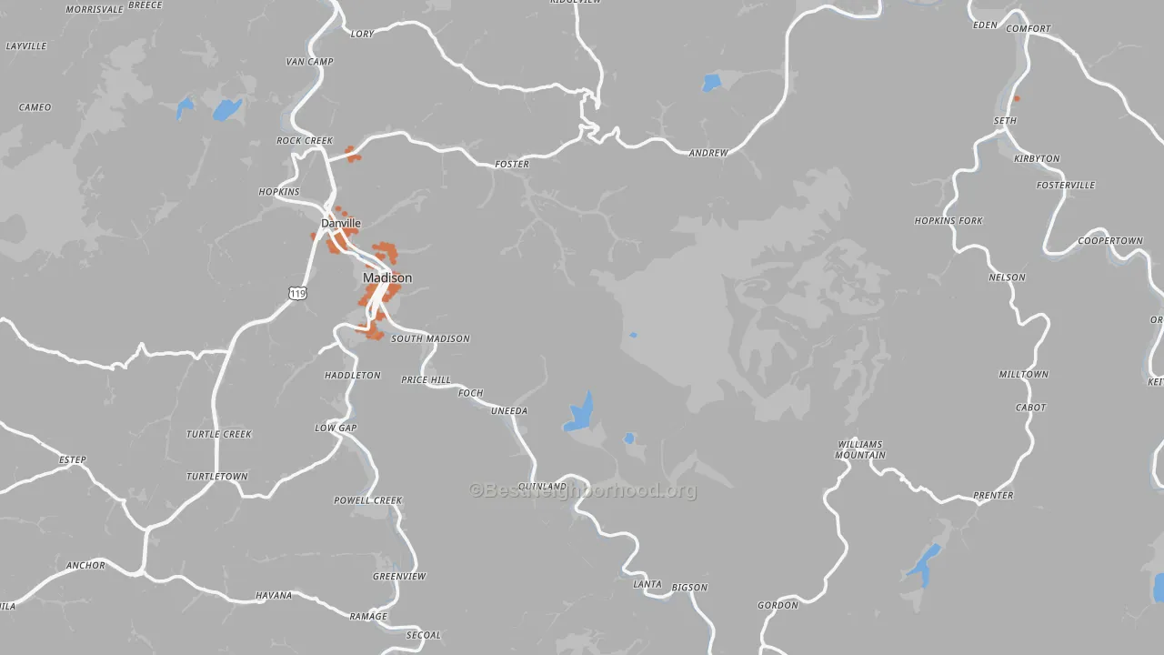 Bike Grade map of Boone County, WV