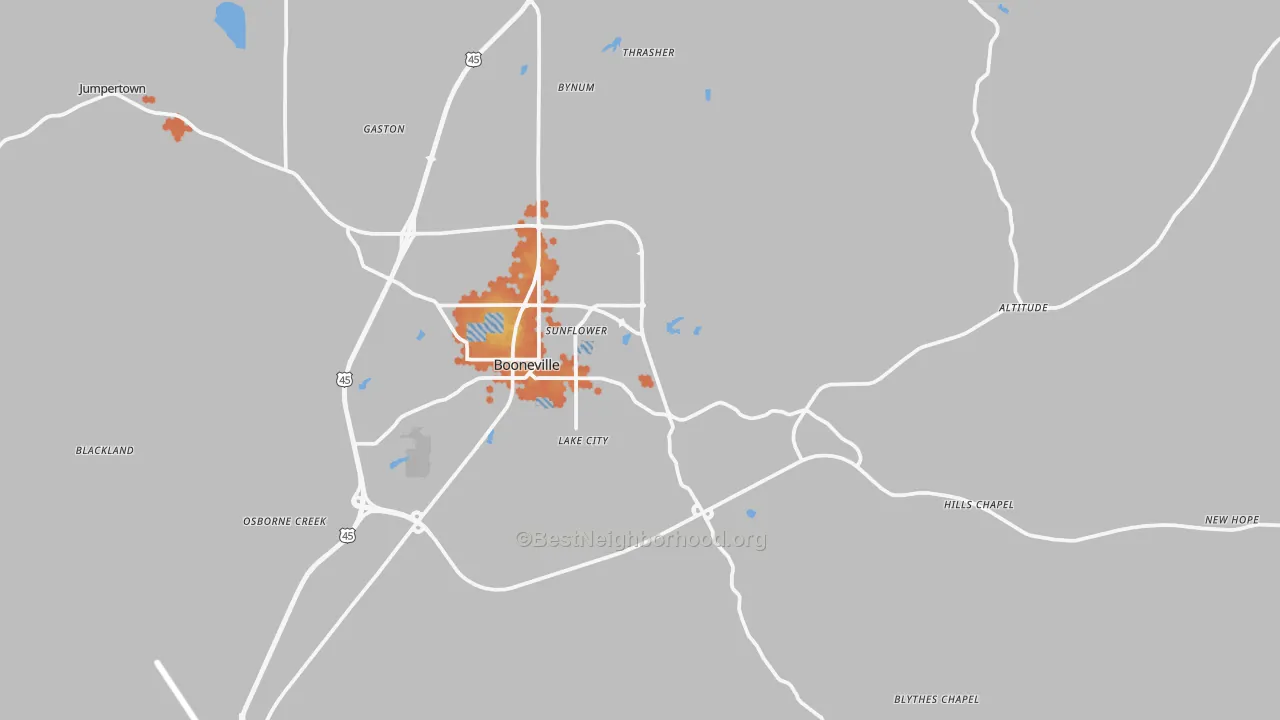 Bike Grade map of Booneville, MS