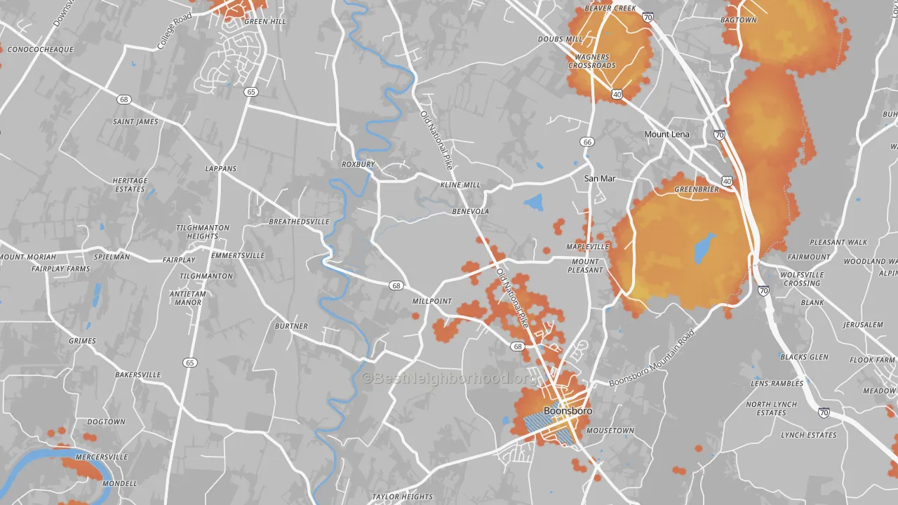 Bike Grade map of Boonsboro, MD