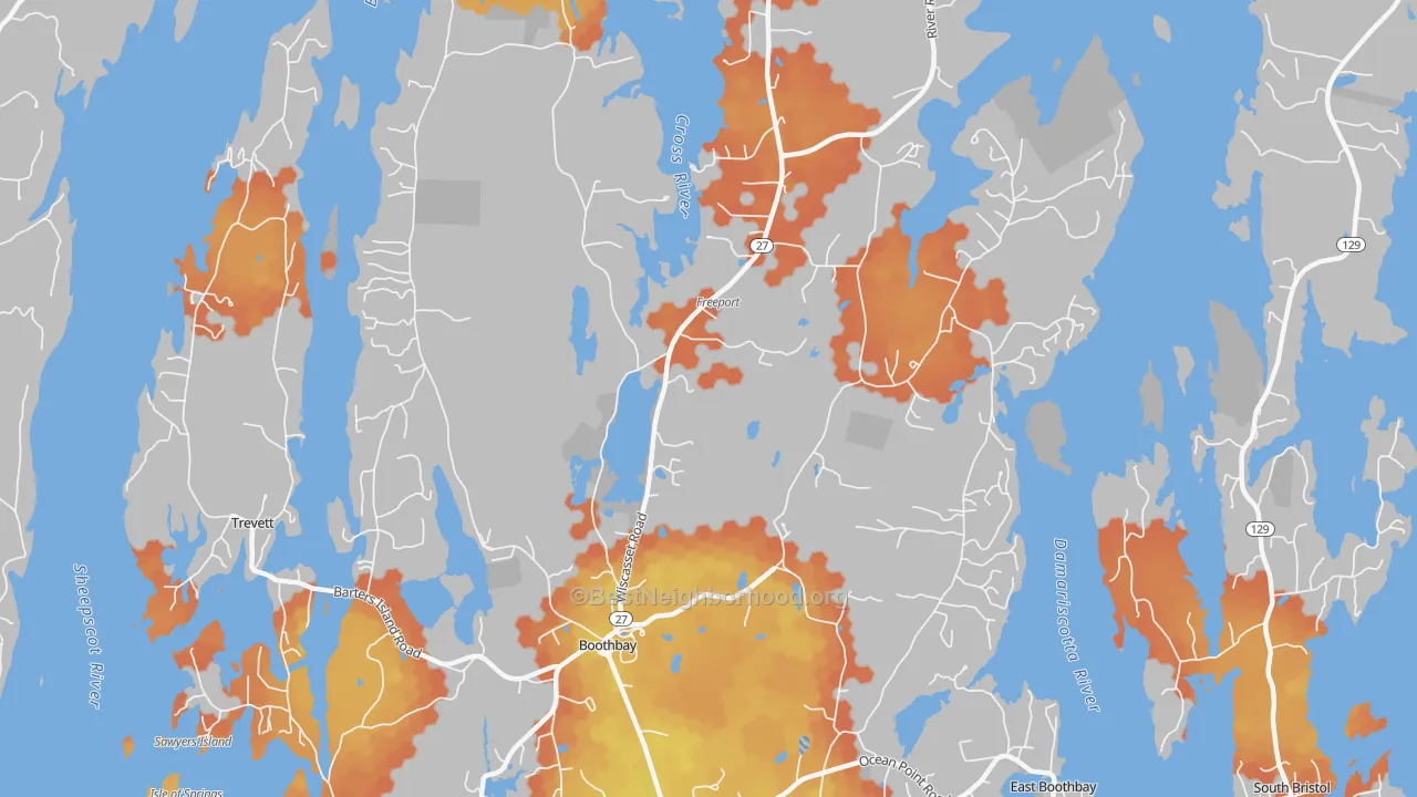 Bike Grade map of Boothbay, ME