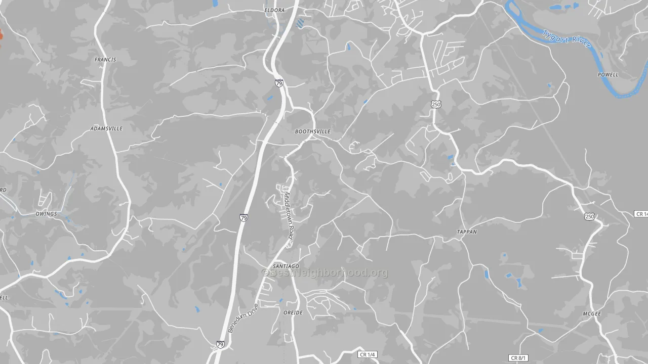 Bike Grade map of Boothsville, WV