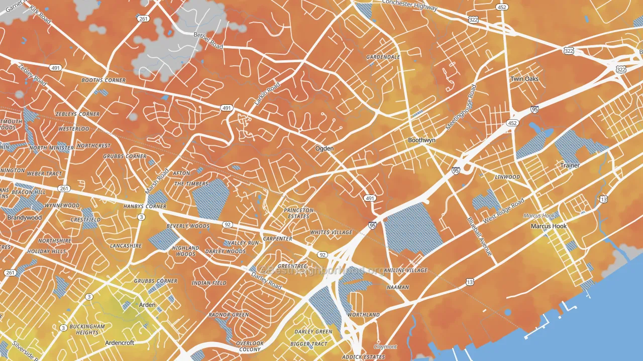 Bike Grade map of Boothwyn, PA