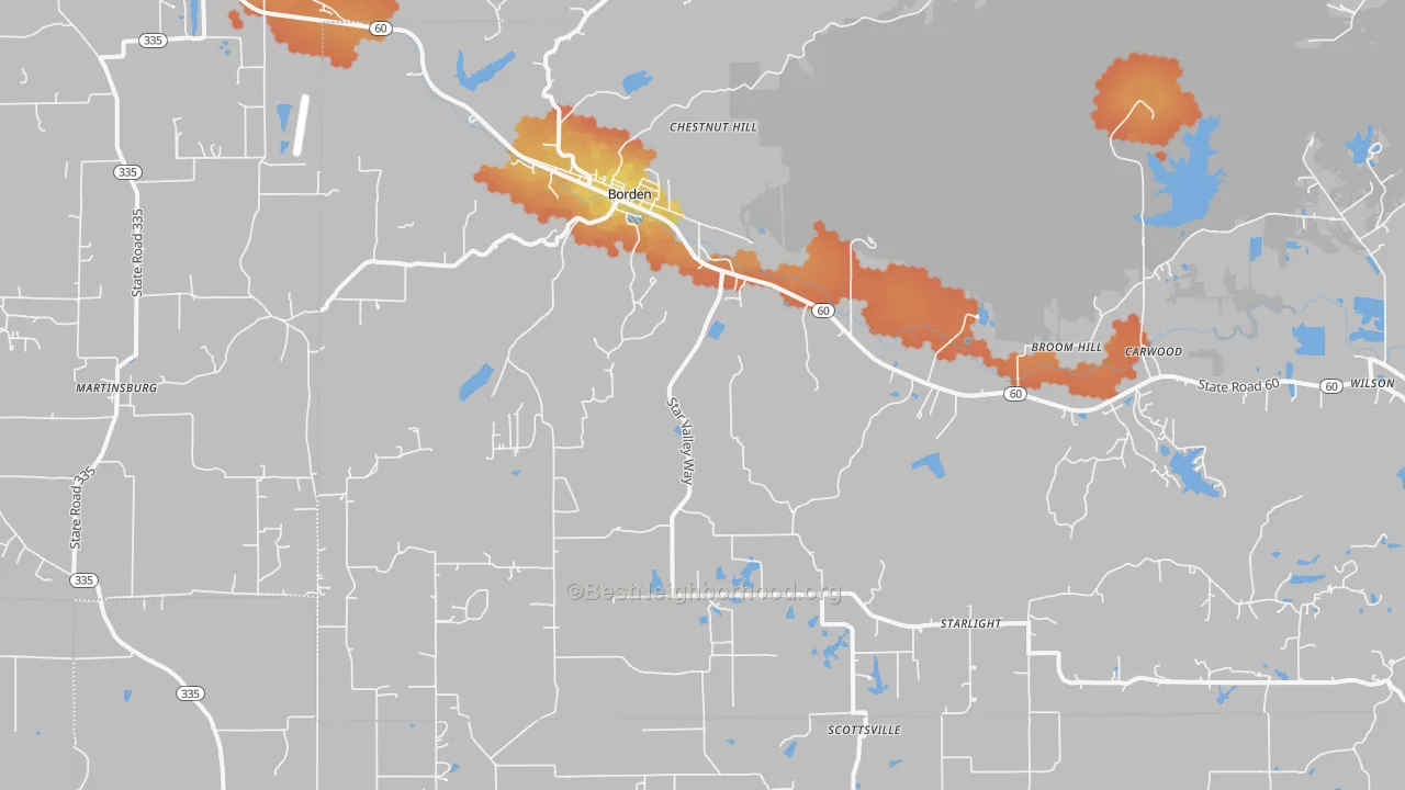 Bike Grade map of Borden, IN
