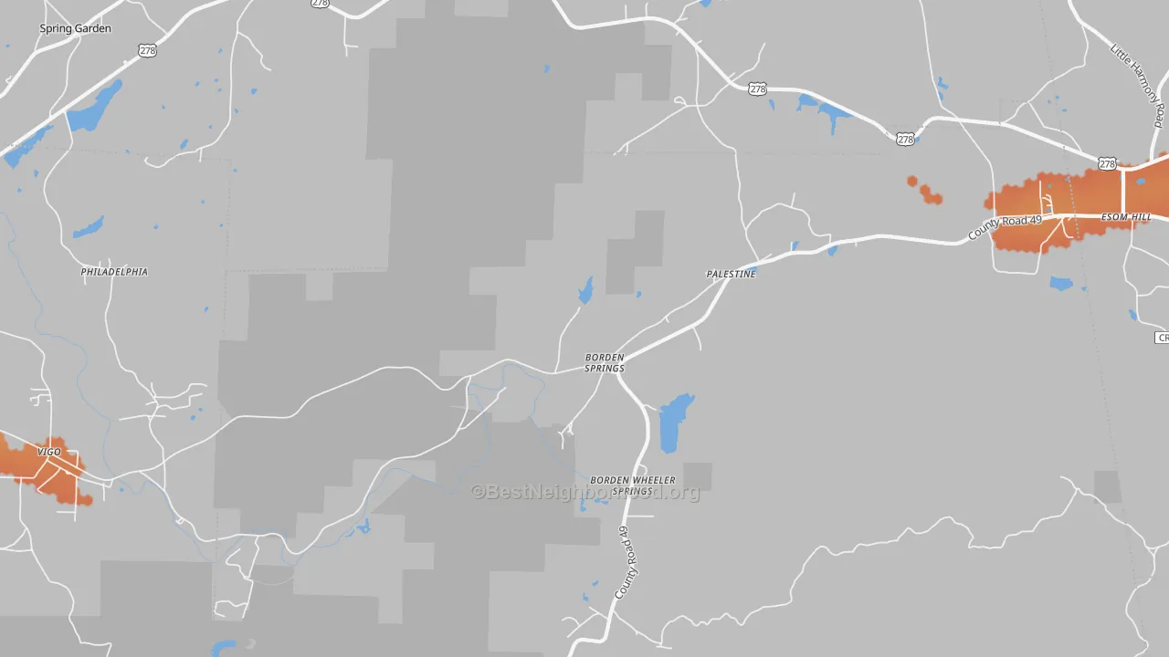 Bike Grade map of Borden Wheeler Springs, AL