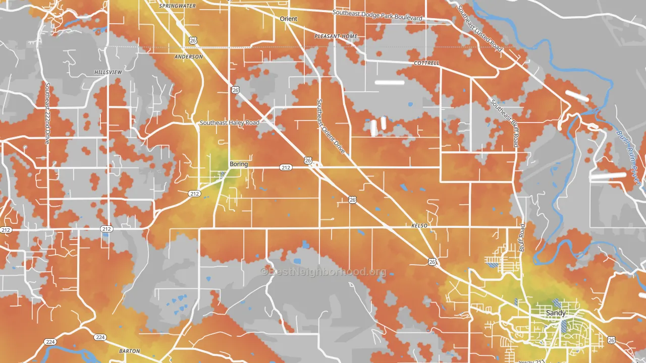 Bike Grade map of Boring, OR