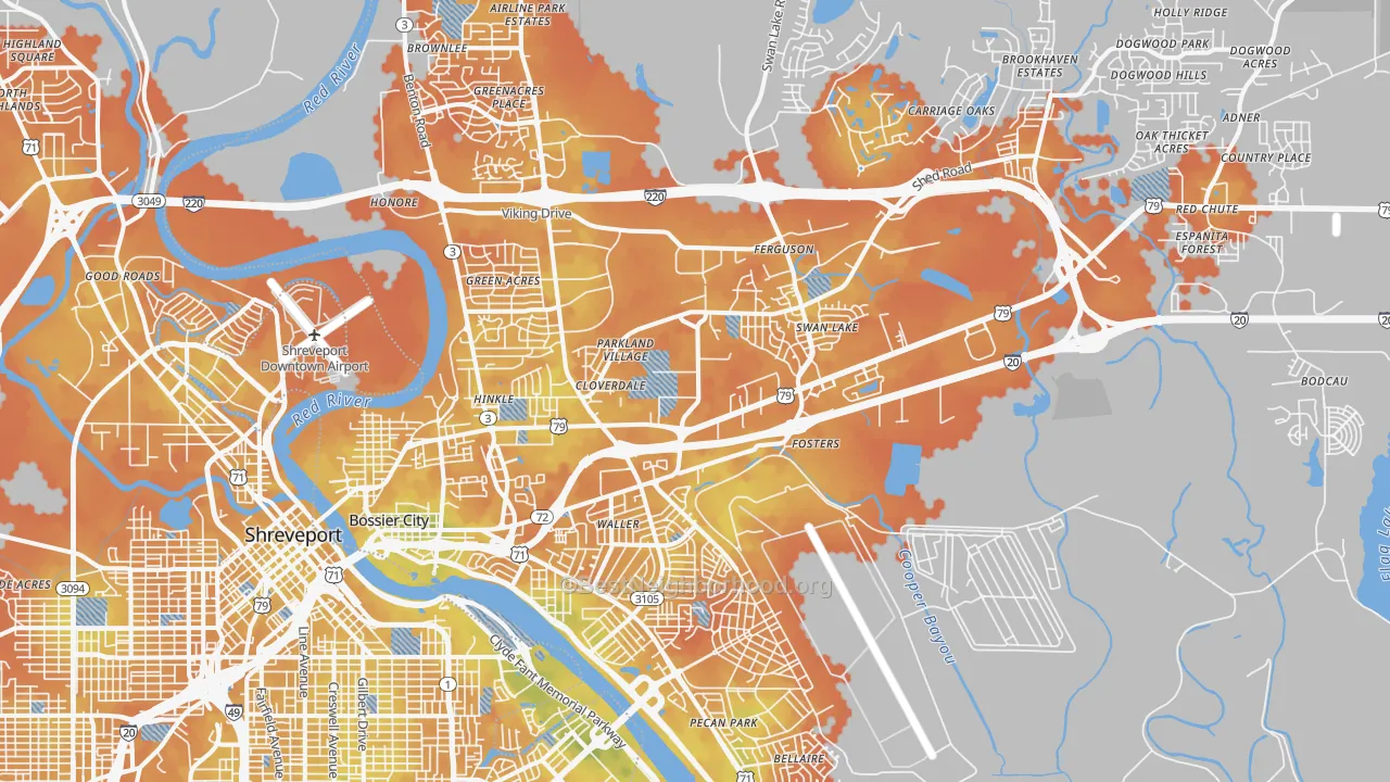 Bike Grade map of Bossier City, LA
