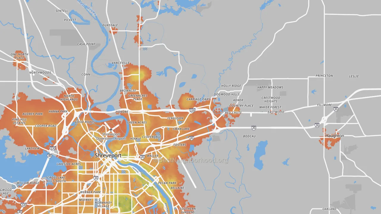 Bike Grade map of Bossier Parish, LA