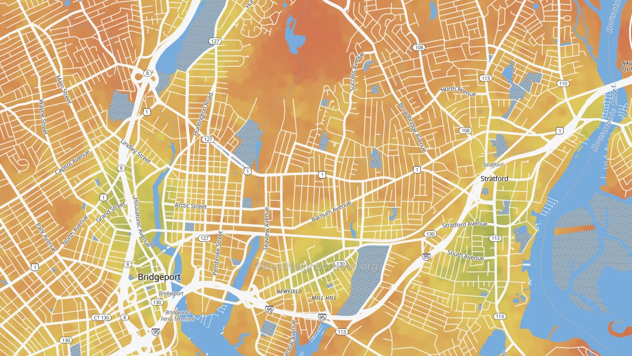 Bike Grade map of Boston Avenue-Mill Hill, Bridgeport, CT