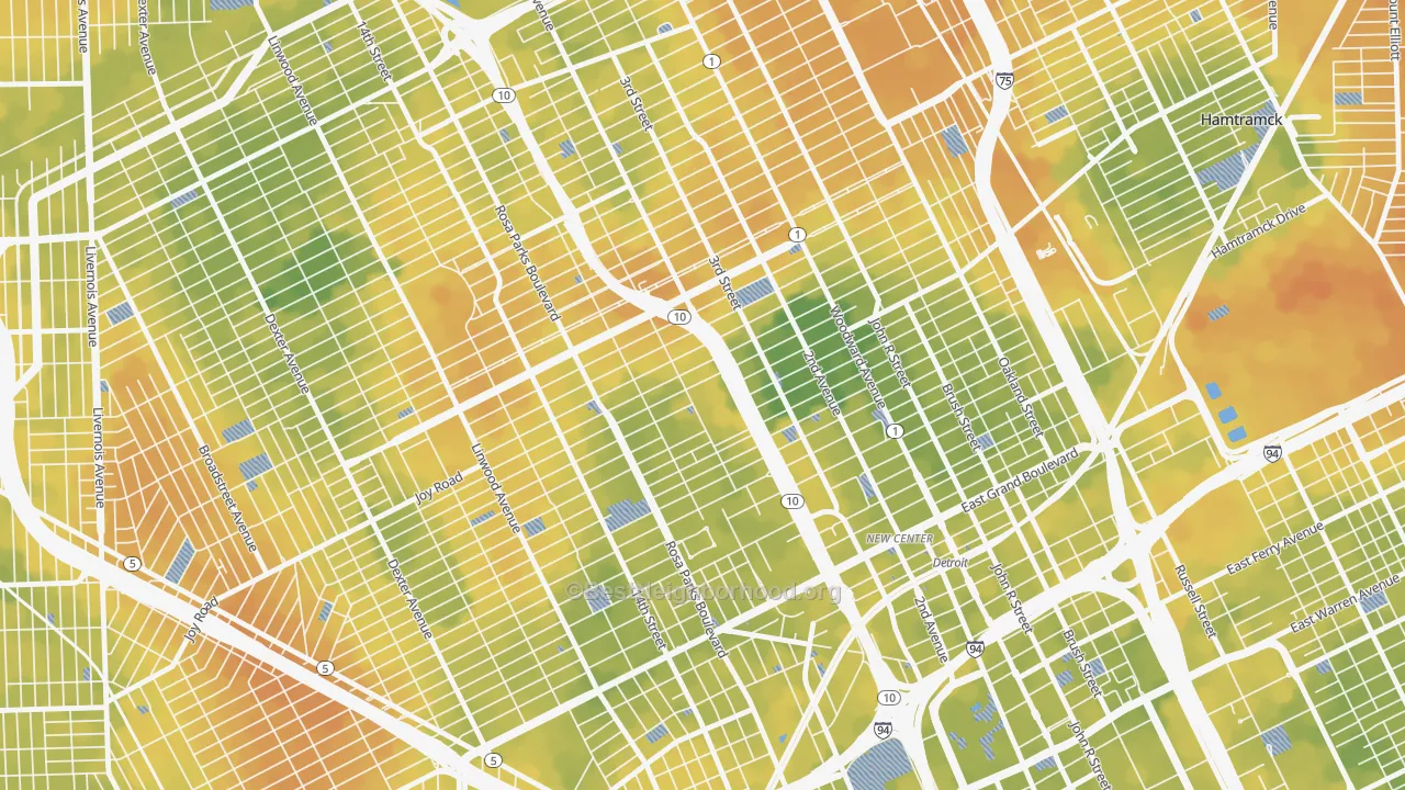 Bike Grade map of Boston Edison, Detroit, MI