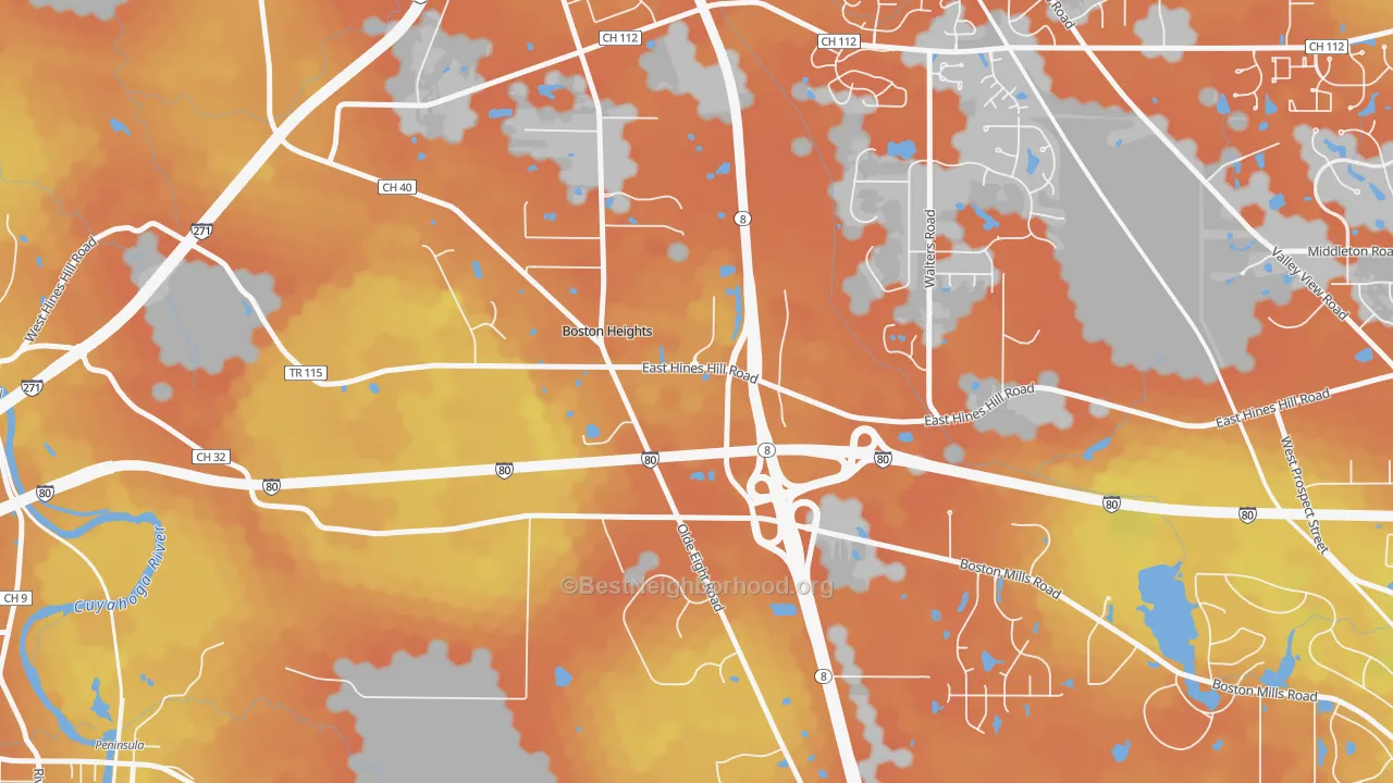 Bike Grade map of Boston Heights, OH