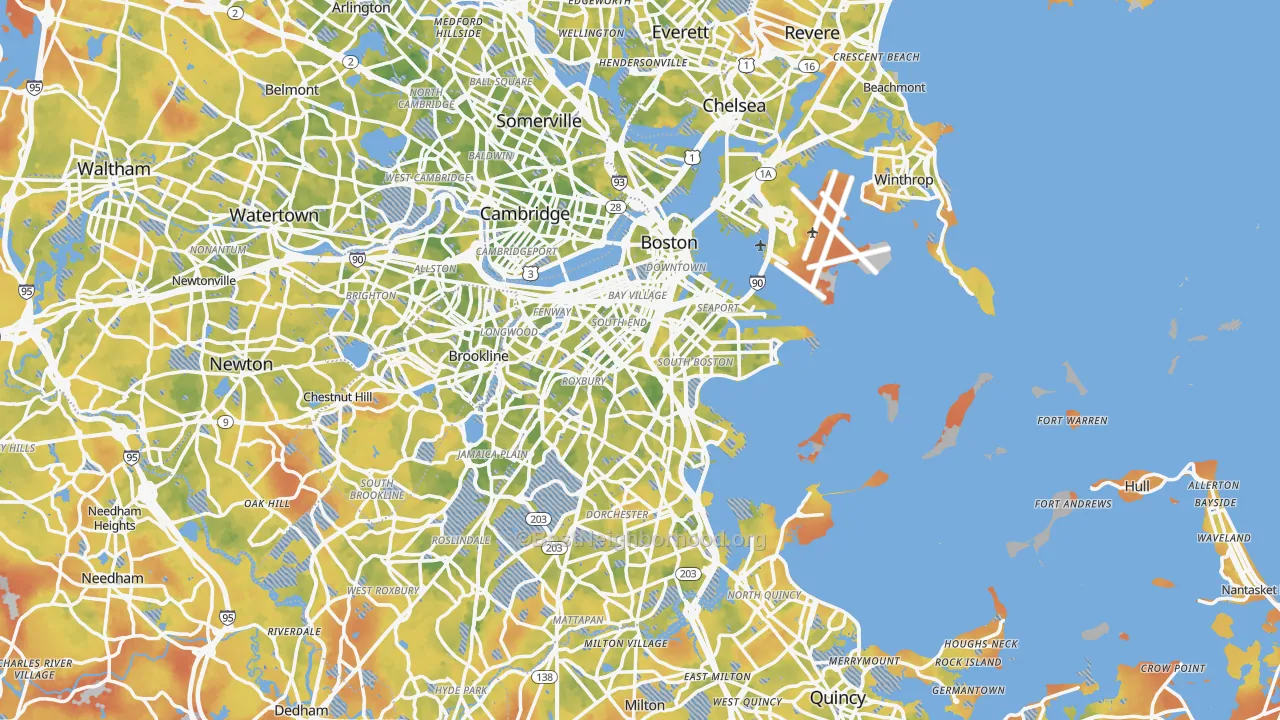 Bike Grade map of Boston, MA
