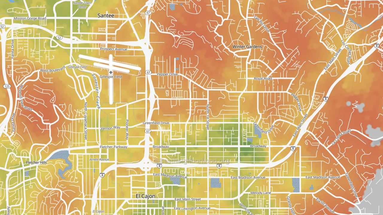Bike Grade map of Bostonia, CA