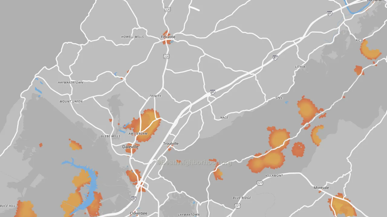 Bike Grade map of Botetourt County, VA