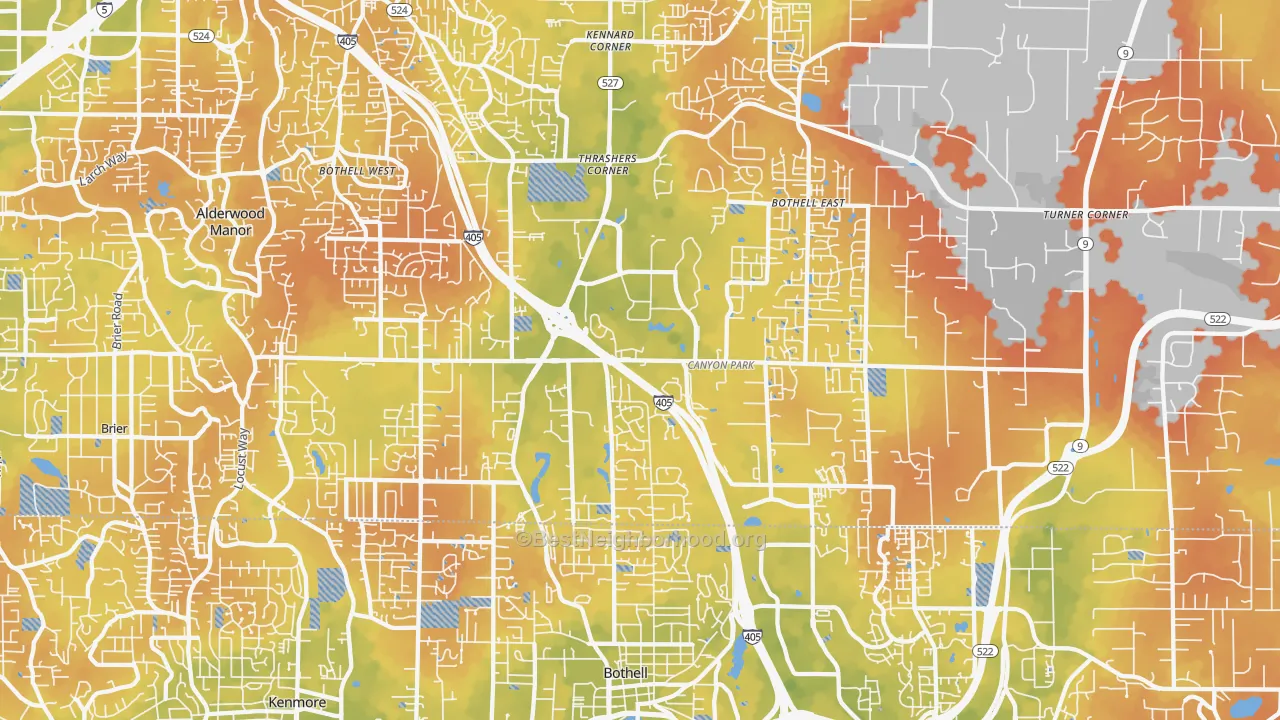 Bike Grade map of Bothell, WA